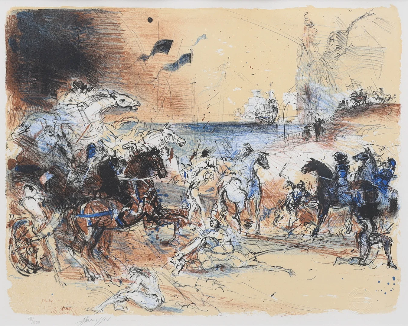 BO ÅKE ADAMSSON. färglitografi, komposition med hästar vid hav, numrerad 78/200, signerad Adamsson. — Engravings & Prints — Auktionsmagasinet Vänersborg