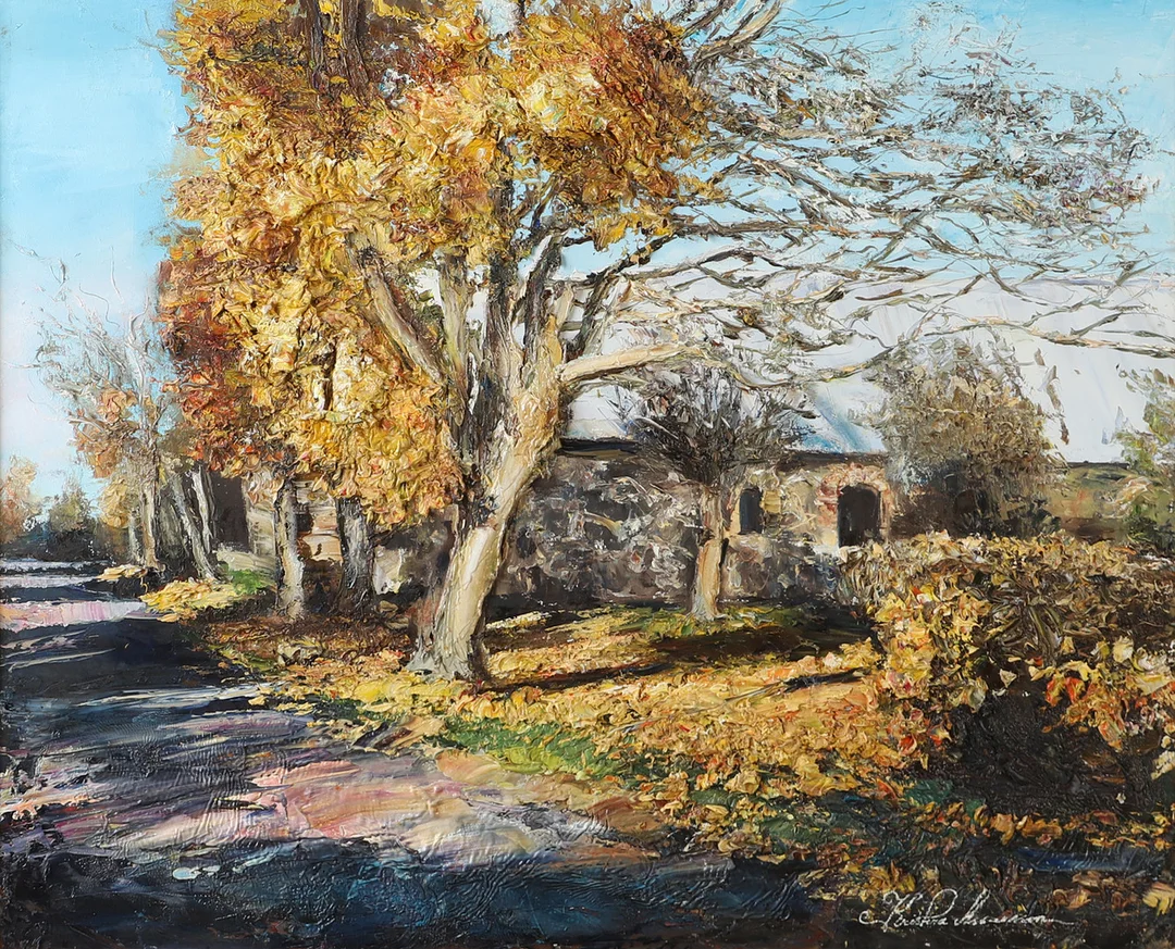 KRISTINA ASSARSSON. "Löven faller", olja på duk, signerad. — Paintings — Helsingborgs Auktionskammare