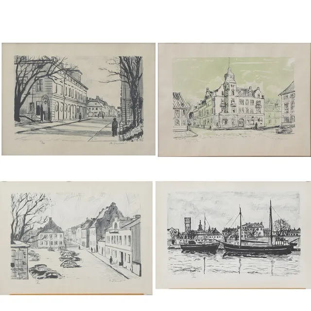 MARTIN STENMAN. LITON, 4 st, Kalmarmotiv, signerade, 1960-tal.