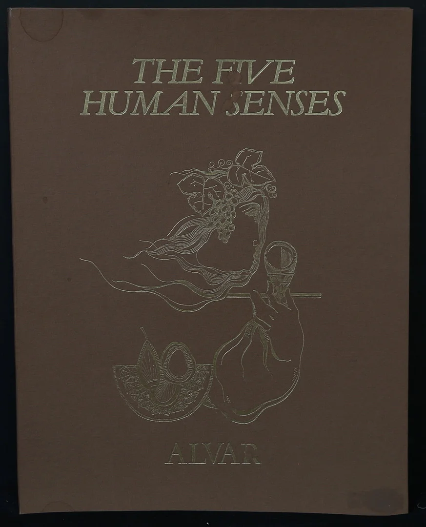 SUNOL ALVAR. "The five human senses". Portfolio med 5 st litografier, signerade och numrerade 121/125 cm. — Engravings & Prints — Gomér & Andersson Linköping