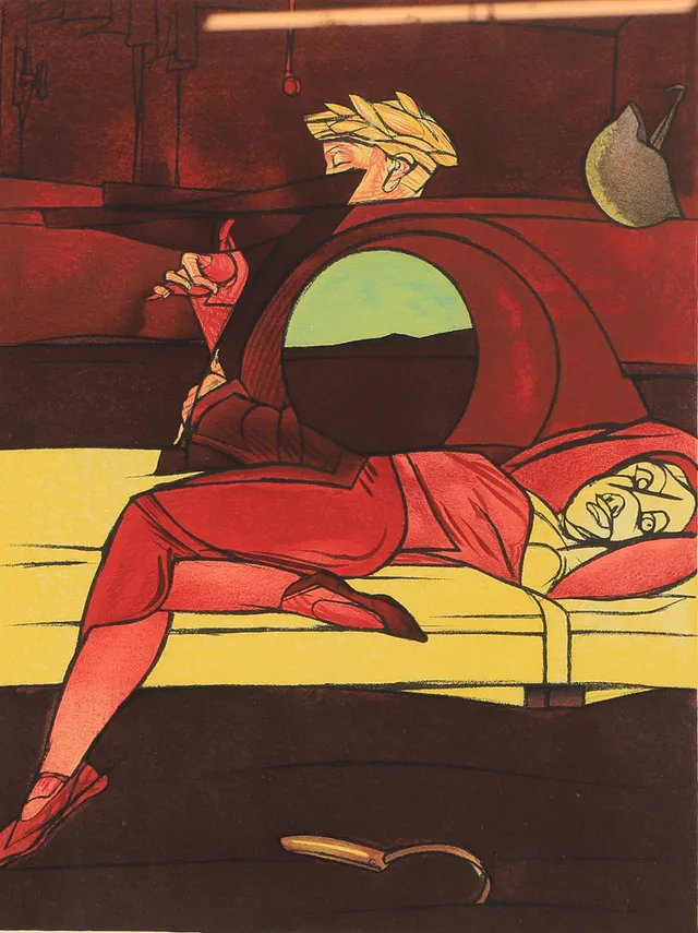 VALERIO ADAMI. Komposition, färglitografi, signerad Adami.