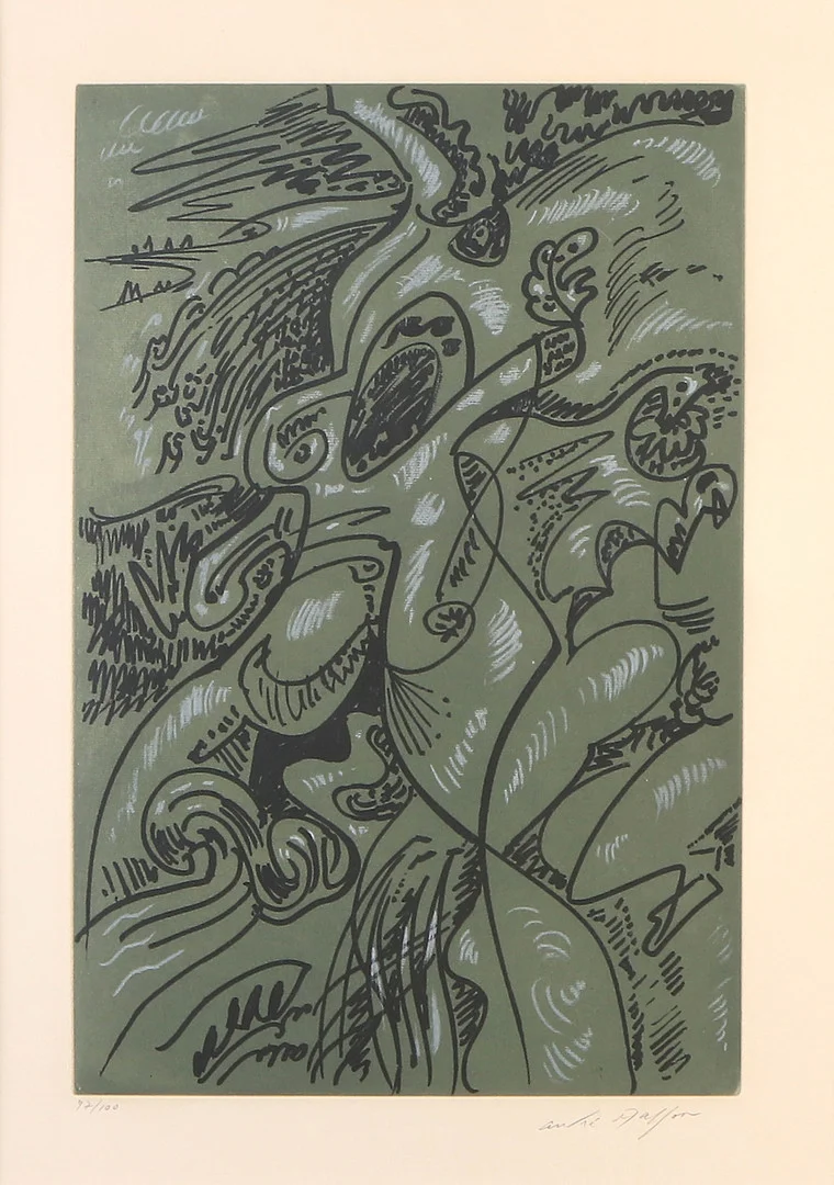 ANDRÉ MASSON. Etsning, 97/100. Komposition. Signerad. — Engravings & Prints — Skånes Auktionsverk