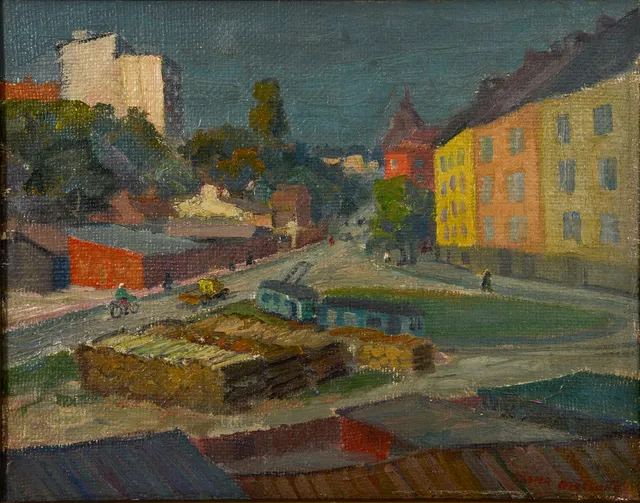 ODDMAR BJÖRKLUND. Södermalm, olja på duk, signerad.