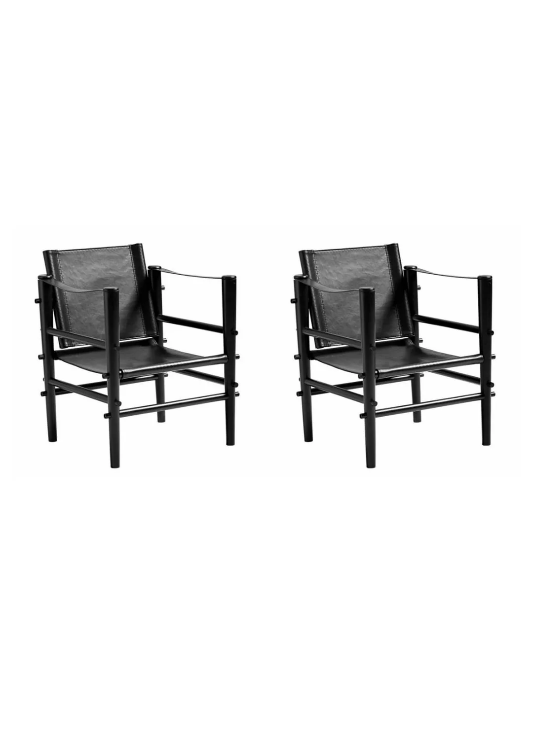 Cinas. Two safari chairs in bamboo and black artificial leather. model noble (2) — Furniture/Lounge chairs — Lauritz