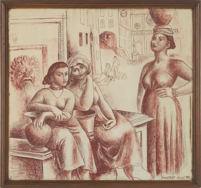 ARVID FOUGSTEDT. Kvinnor, Assisi, bladnteknik, signerad och daterad 1921.