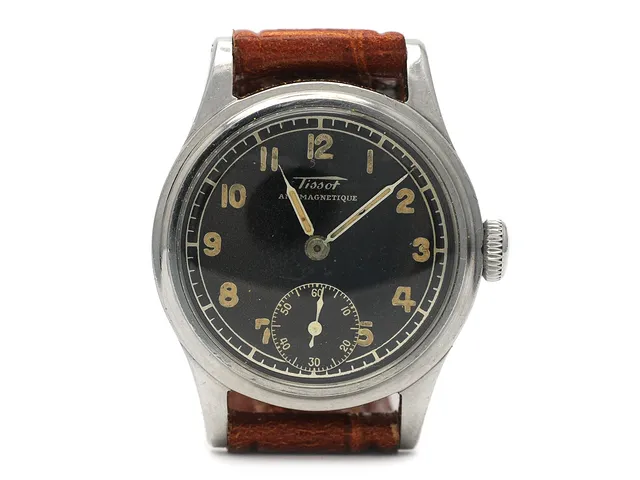 TISSOT, Antimagnetique, Cal 27-3, Serie nr. 1672499, Boett nr. 6072/3 / 6076, herrur, 31 mm, stål, manuell, plexiglas, liten sekundvisare, skadad urtavla, läderband, ca 1945.