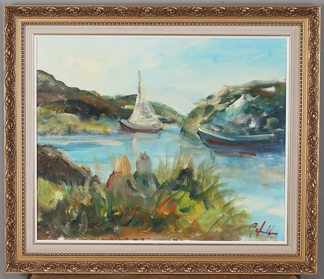 GÖTE LUNDBERG. Segelbåtar, olja på duk, signerad.