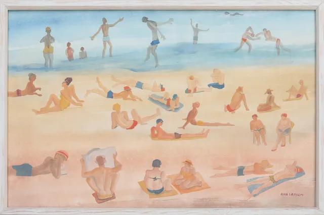 AINA LARSSON. Akvarell, signerad ,"På stranden".