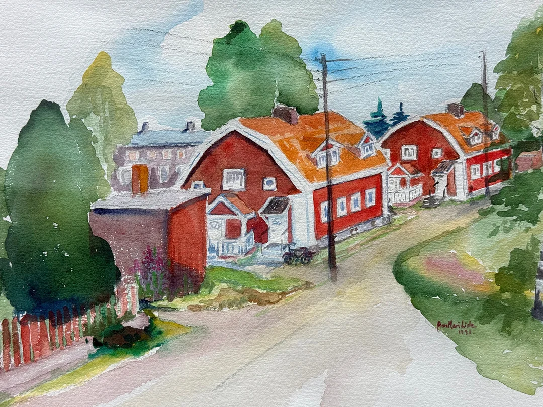 ANNMARI LIDE. Akvarell på duk, bymiljö, signerad och daterad 1991. — Paintings — TOKA Auktionshus