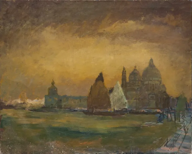 Ubekendt kunstner, motiv fra Venedig, olie på lærred