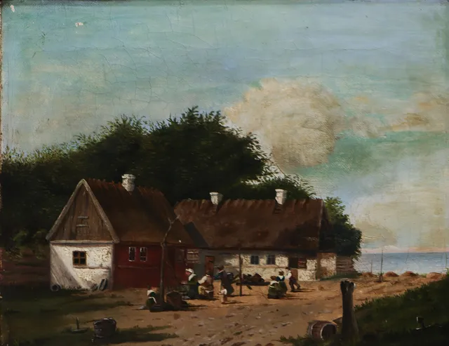 ANDERS ANDERSEN-LUNDBY (1841-1923). Landskabsmotiv 'Et fiskerleje', olie på lærred, usigneret.