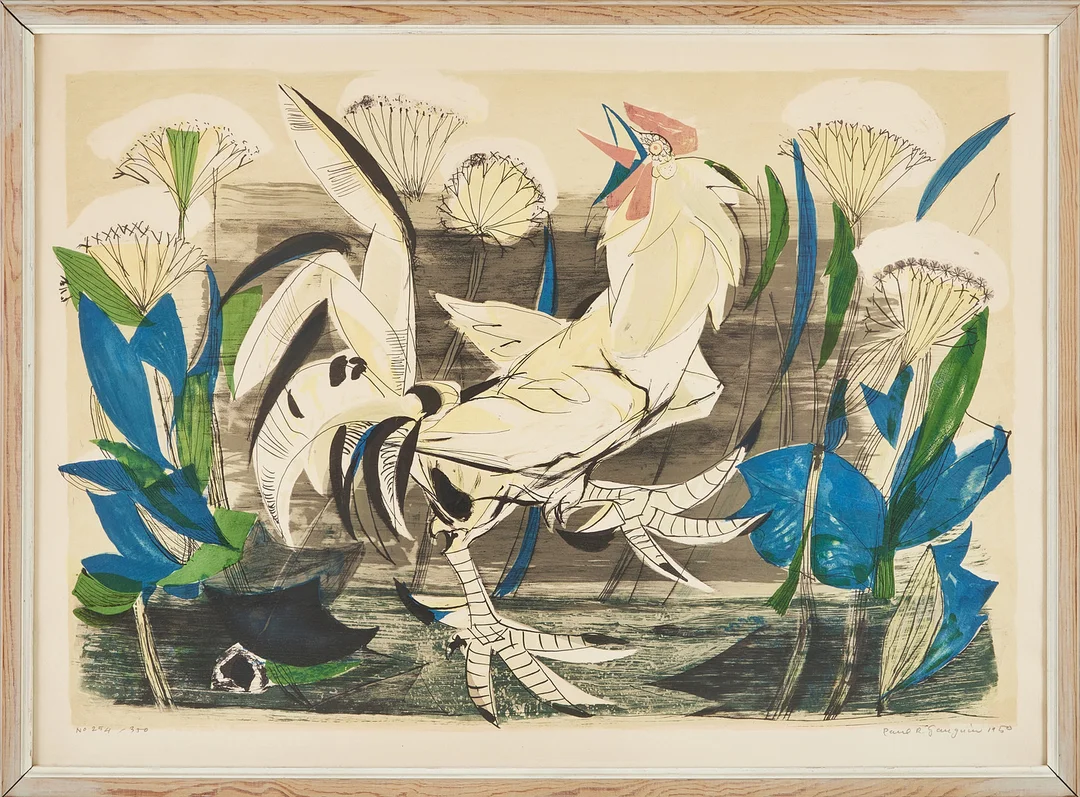 PAUL RENÉ GAUGUIN (1911-1976). Tupp, färglitografi, signerad, daterad 1950 och numrerad 254/350. — Engravings & Prints — Stockholms Auktionsverk Magasin 5