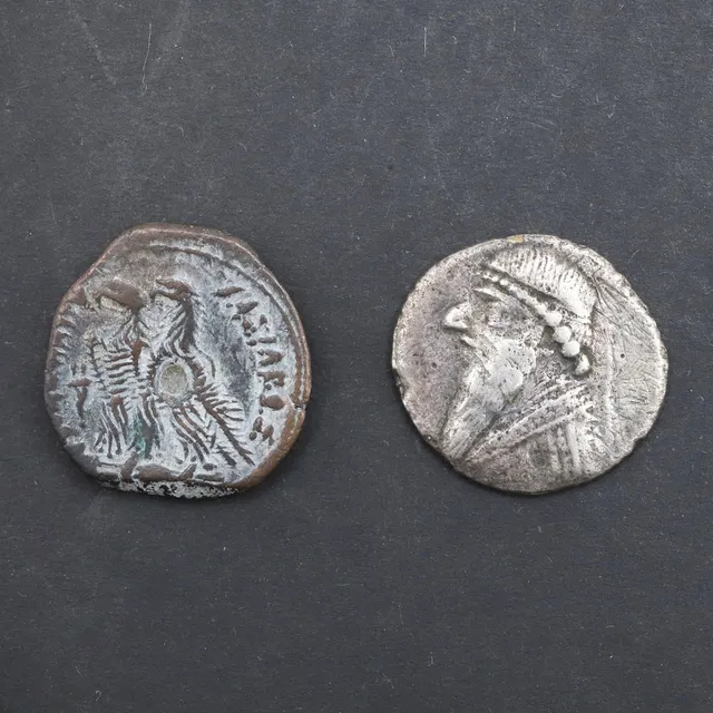 A SILVER DRACHM OF MITHRADATS II AND ANOTHER.