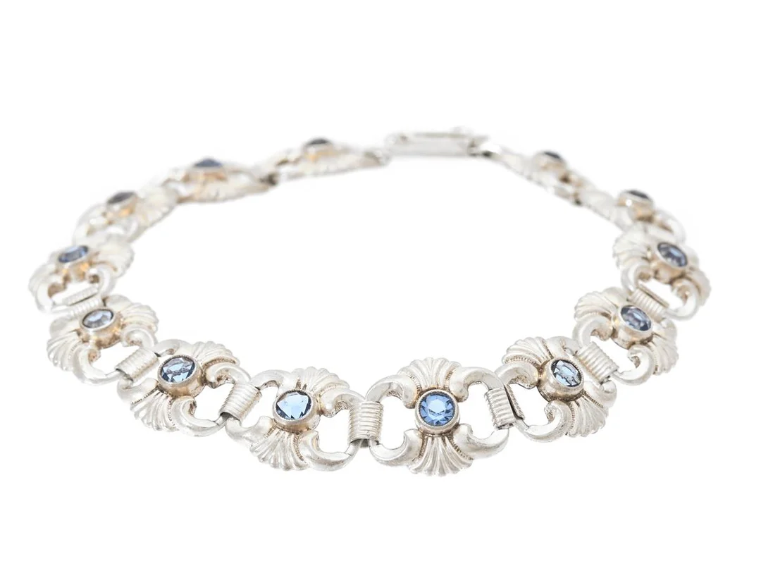 ARMBAND, silver, blå stenar, längd 18 cm, vikt 13,6 g. — Smycken/Armband — Kaplans