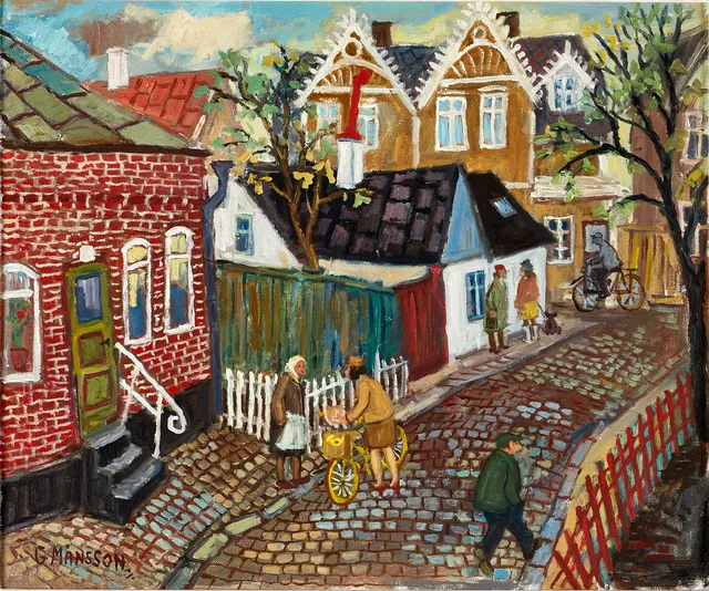 GÖSTA MÅNSSON (1924-2009). Gata i Limhamn, signerad G Månsson, olja på duk.