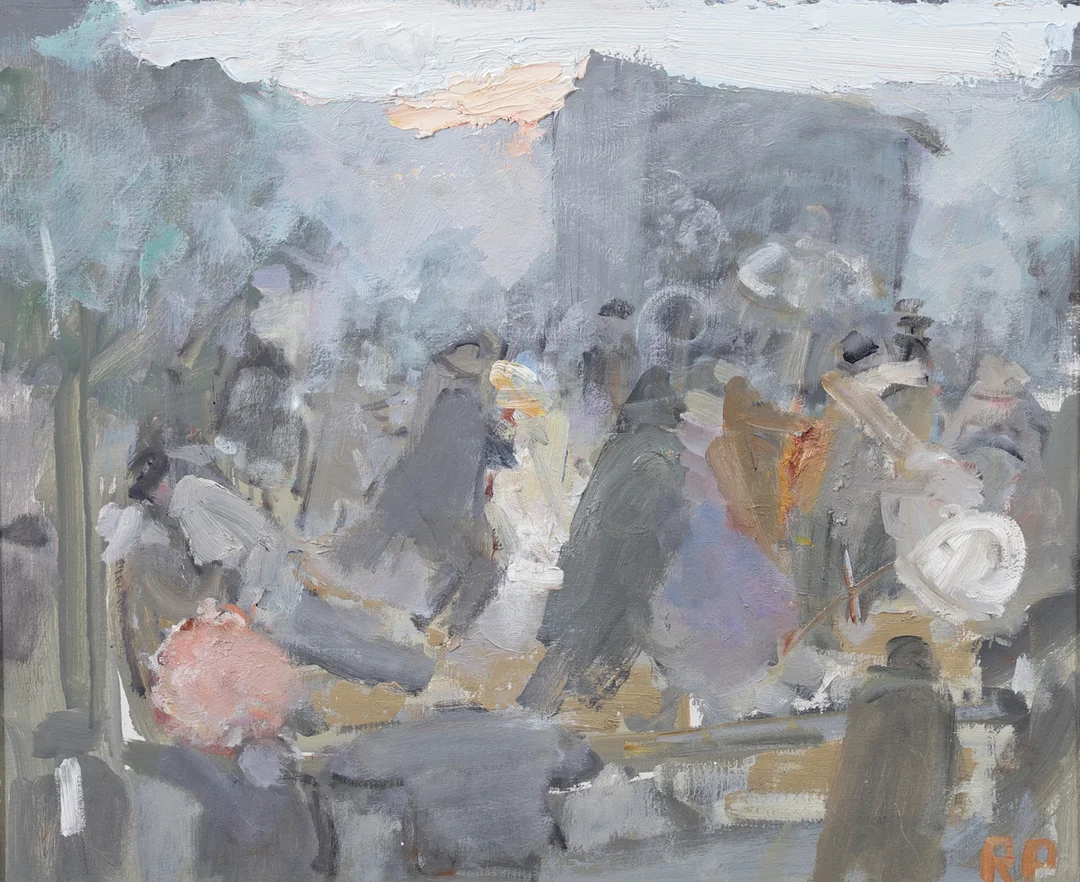 RAGNAR PERSON. Figurscen, olja på pannå, signerad. — Paintings — Växjö Auktionskammare