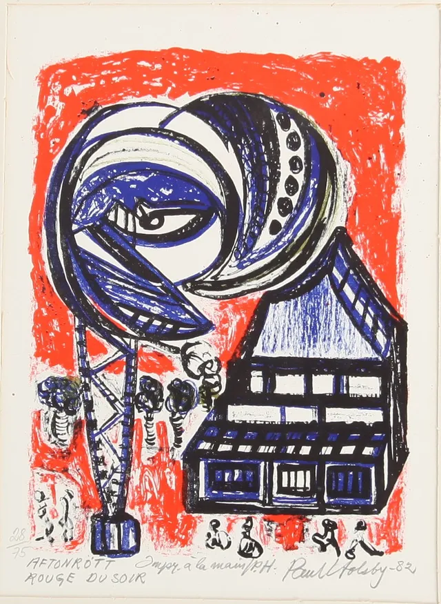 PAUL HOLSBY. 1921-2007. Handtryck, "Aftonrött", signerad och numrerad.
