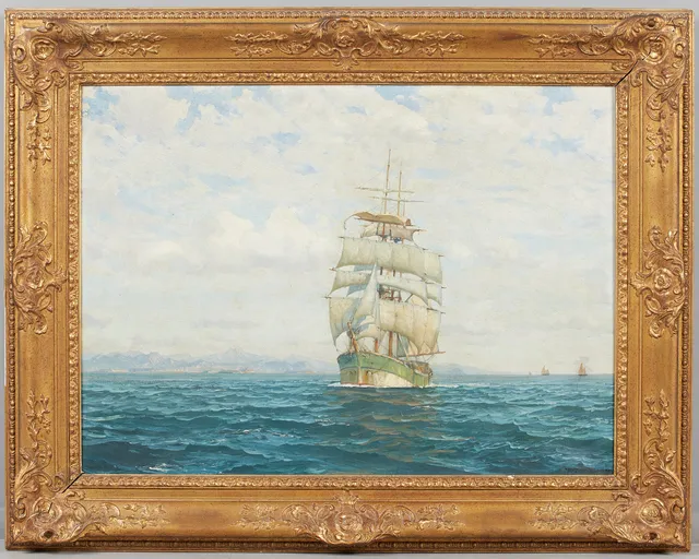 MICHAEL ZENO DIEMER (1867-1939). Dreimaster auf offener See, Ölgemälde.