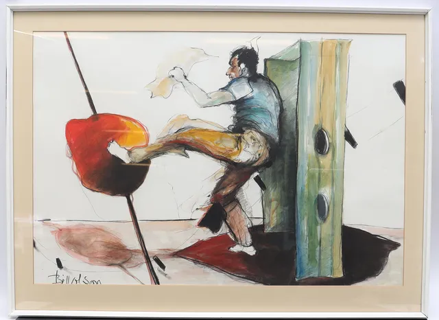 BILL OLSON. Komposition med figur, signerad.