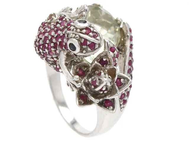RING, sterlingsilver, prasiolit, rubiner, stl 19 mm.
