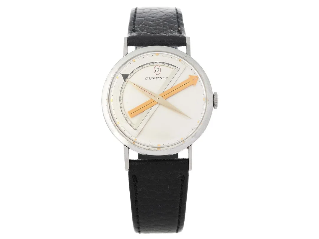 JUVENIA, Sextant, Cal 612 (ETA 2390), Boett nr. 356462, herrur, 33 mm, stål, manuell, plexiglas, läderband, ca 1965. — Klockor/Juvenia — Kaplans