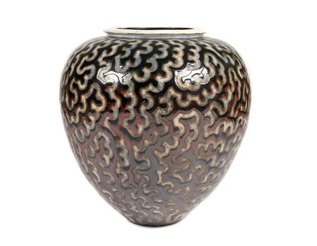 Per Weiss: Large floor vase of glazed stoneware with ornamentation in light relief