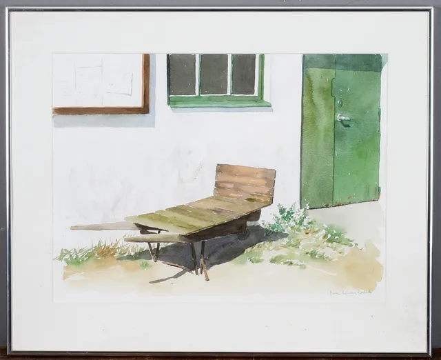 EVA LJUNGDAHL. "Skottkärra i Kåseberga", akvarell, signerad.