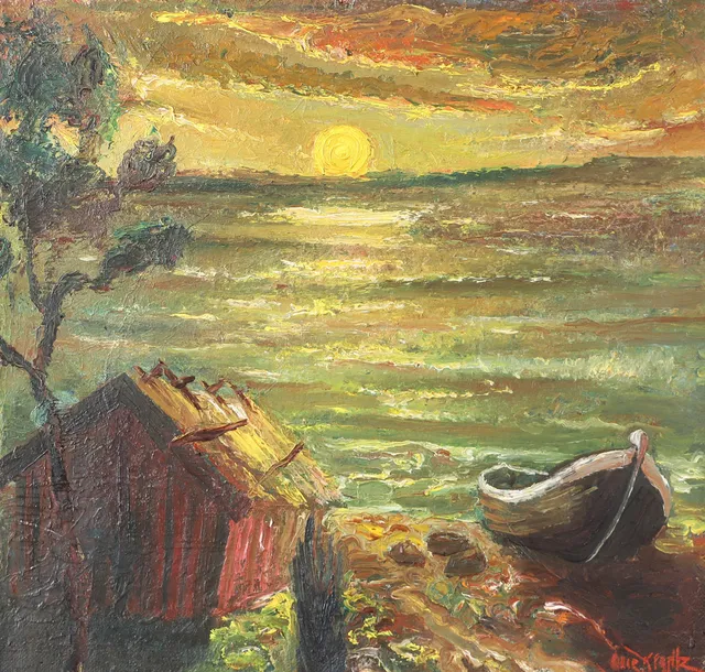 OLLE KRANTZ. "Solnedgång Visingsö", olja på duk, signerad.