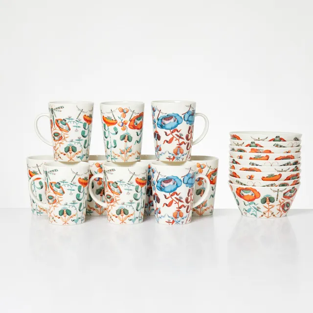 KLAUS HAAPANIEMI. "Korento", 10+9 dlr, muggar och skålar, porslin, undertill märkta, Iittala, samtida tillverkning.