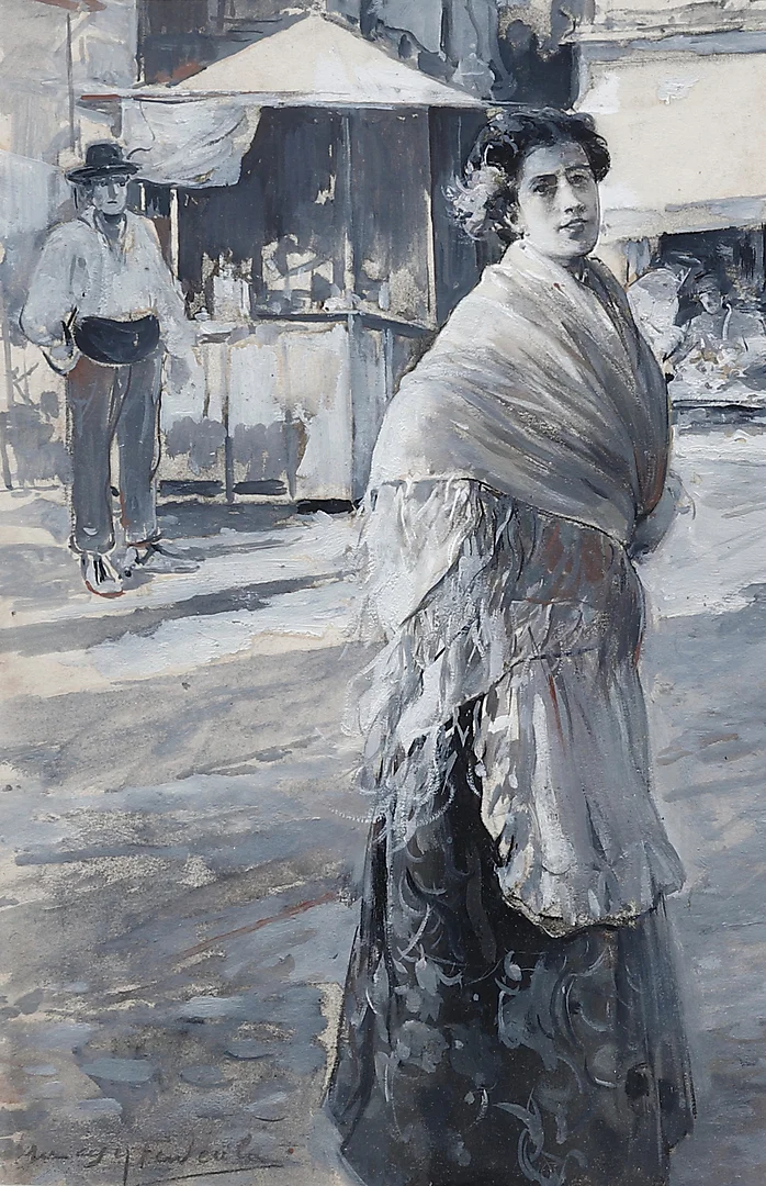 ARCADI MAS I FONDEVILA. "Avanzó la muchacha 'carrer' adelante". — Drawings — Balclis