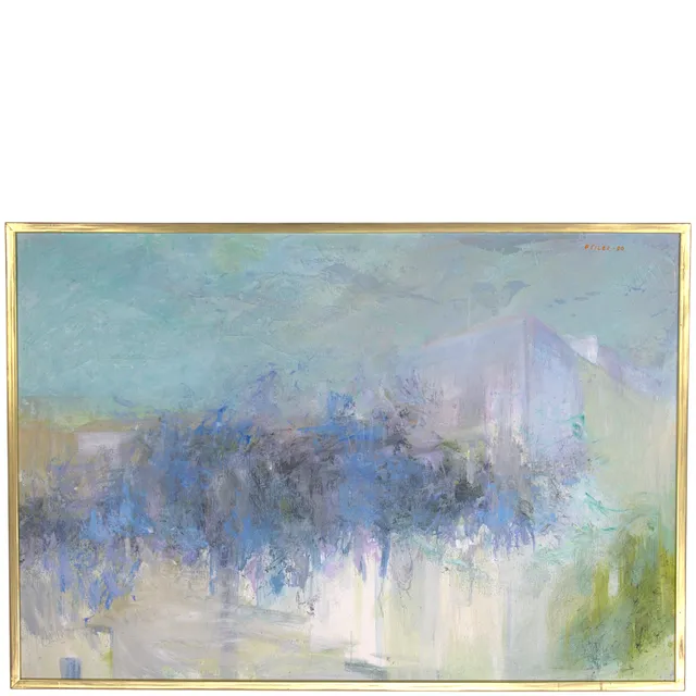 BENGT OSSLER (1932-1998). Olja på duk, komposition landskap, signerad, 1990.