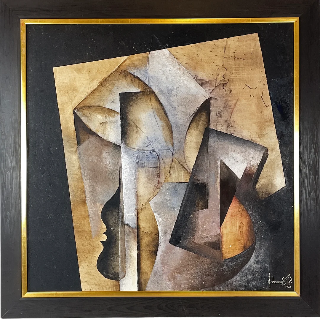 JOHANNES OLSSON. Komposition, olja på pannå, signerad och daterad 1973. — Paintings — Roslagens Auktionsverk