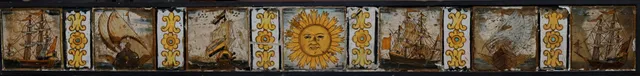 Panel with seven Catalan "d'arts i oficis" tiles and six "de mostra" tiles, 18th Century.