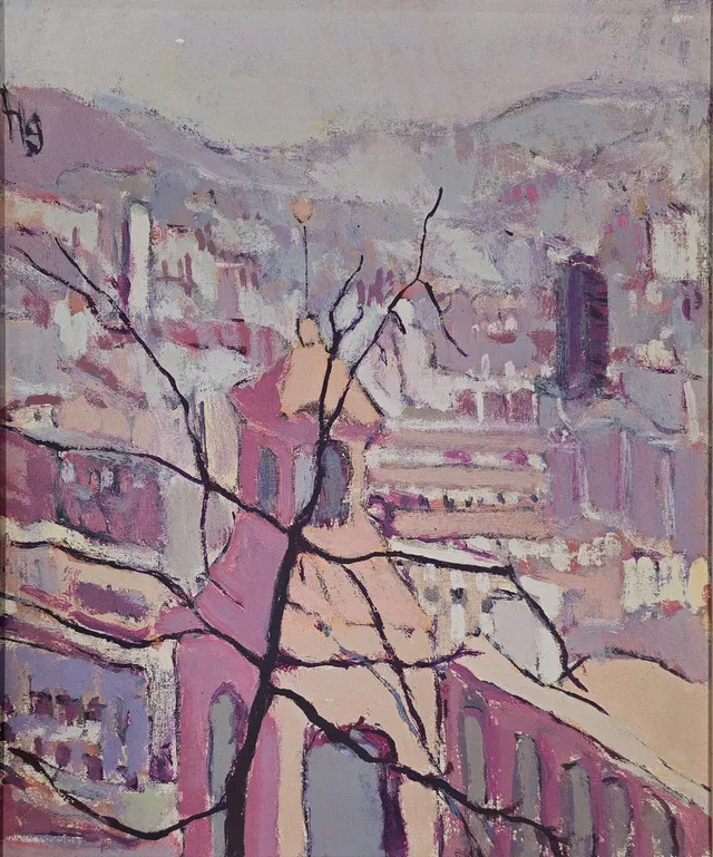 Vista urbana de escuela española del siglo XX.