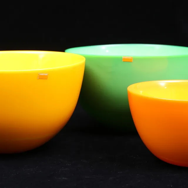 SVEN PALMQVIST. Skålar, 3 st, glas, "Colora", Orrefors.