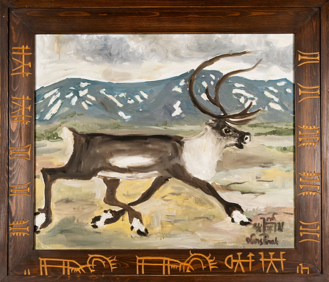 LARS PIRAK. Olja på duk, Renmotiv, Snidad ram, Signerad. — Paintings — Norrlands Auktionsverk