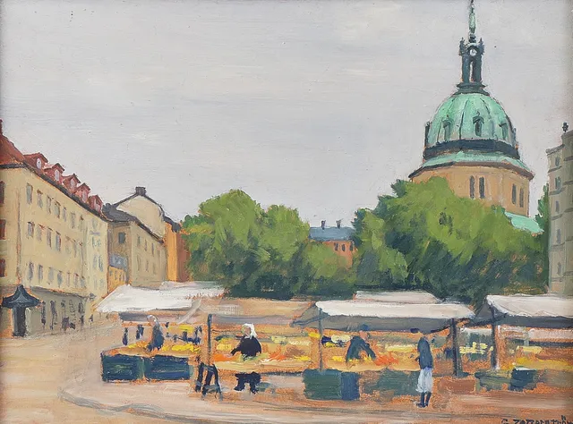 GUNNAR ZETTERSTRÖM. Oljemålning, Stockholmsmotiv, signerad.