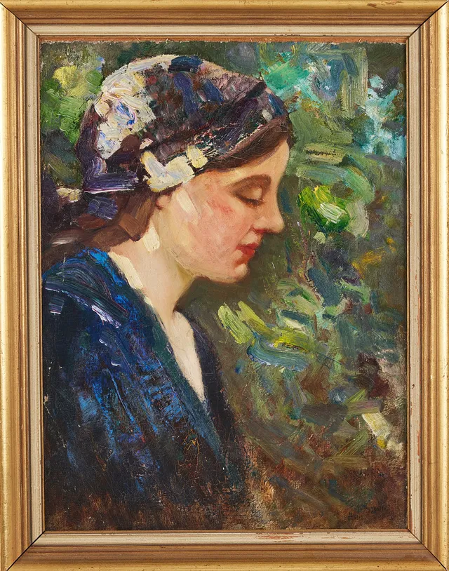 ERIK TRYGGELIN. Porträtt, olja på duk fäst på pannå, signerad och daterad 1912.