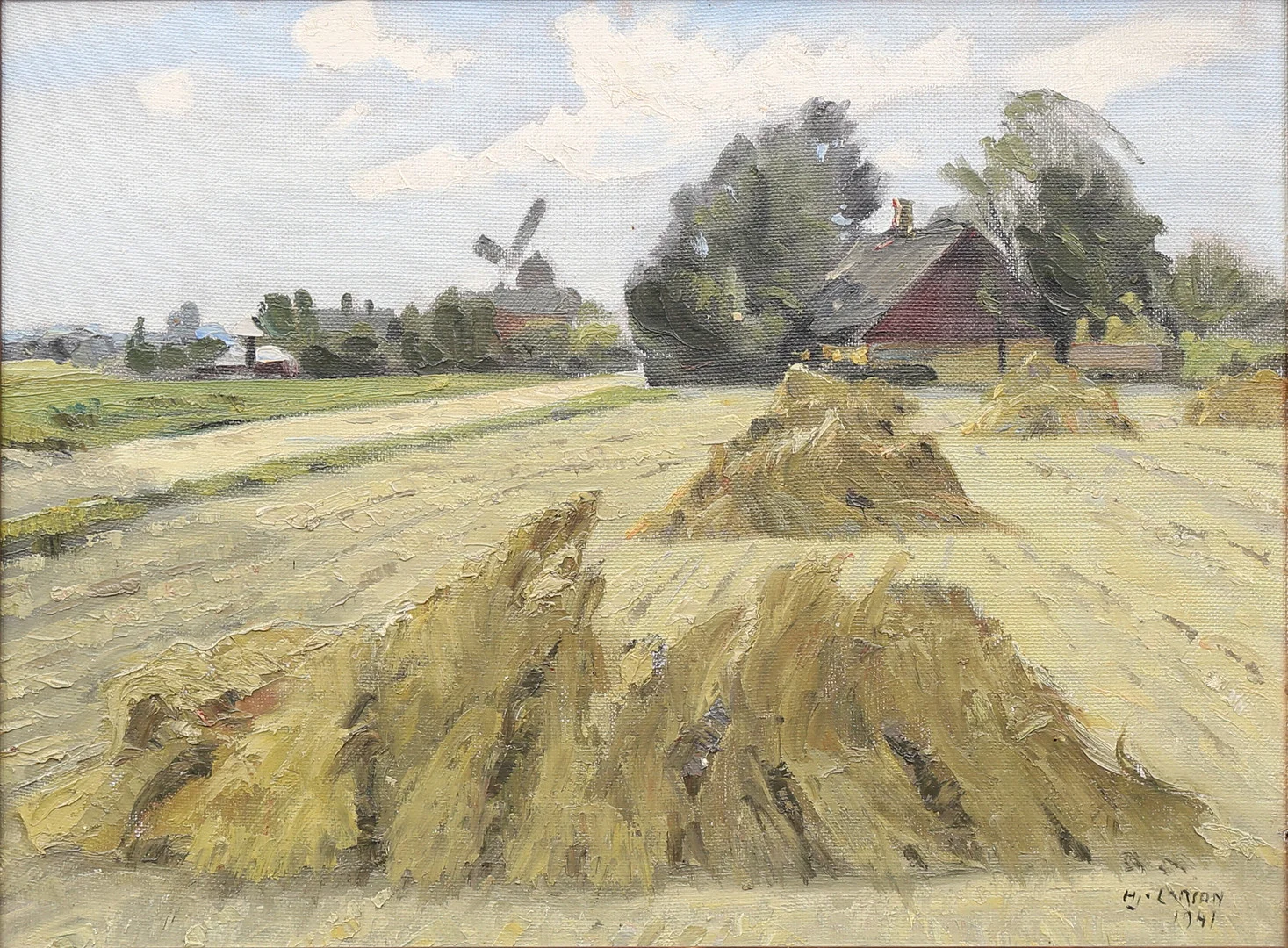 HJALMAR LARSSON. "Höst, Kvarnby", olja på pannå, signerad och daterad 1941. — Paintings — Garpenhus Auktioner