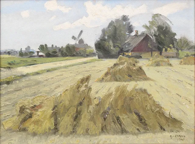 HJALMAR LARSSON. "Höst, Kvarnby", olja på pannå, signerad och daterad 1941.