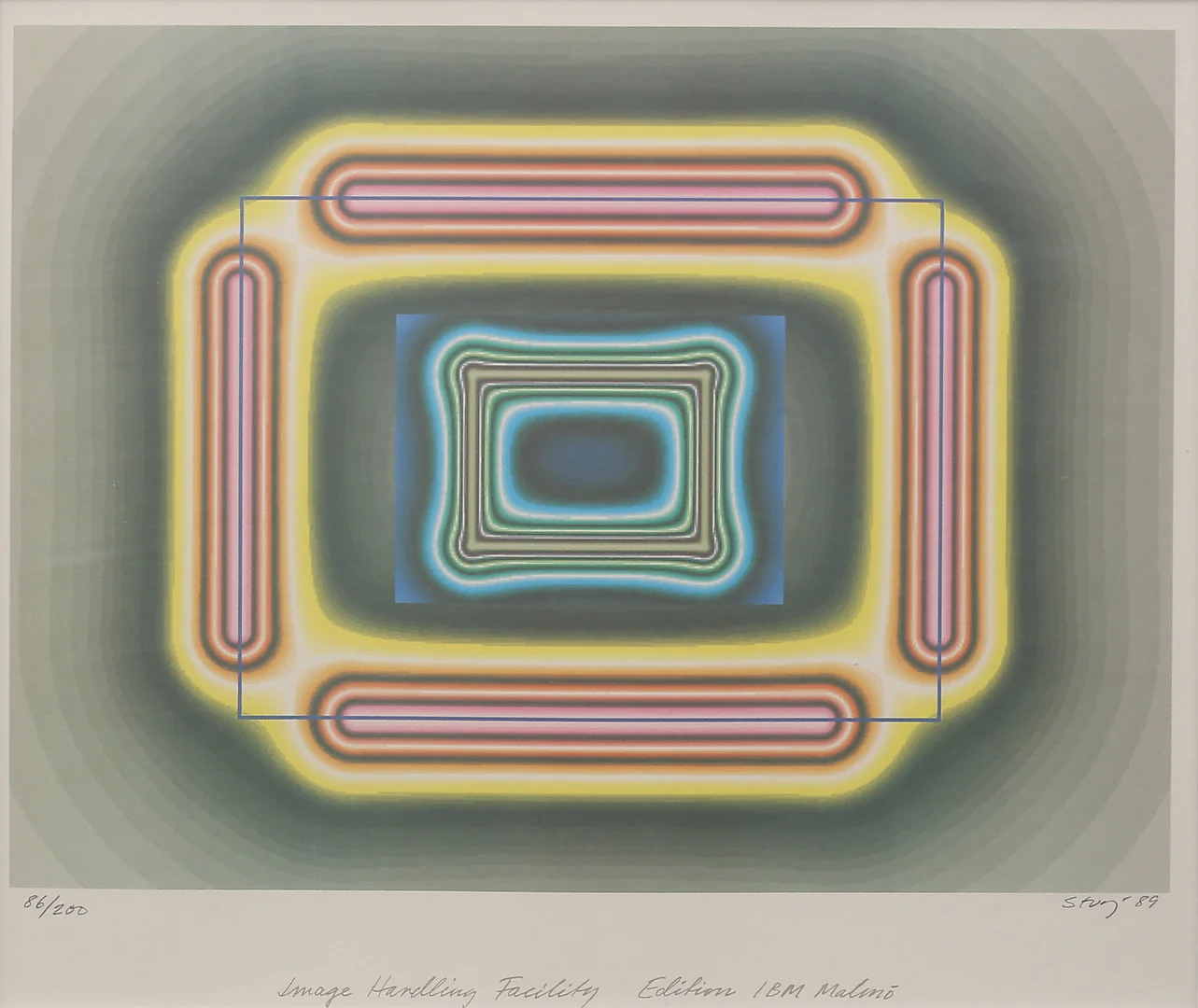 STURE JOHANNESSON. "Image Hardling Facility", färgserigrafi nr 86/200, signerad Sture J och daterad -89. — Engravings & Prints — Garpenhus Auktioner