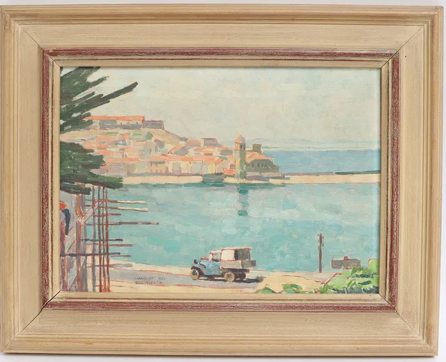 ERIC NORDLÖW. Motiv från Collioure, oljemålning på pannå, signerad och daterad 1950.