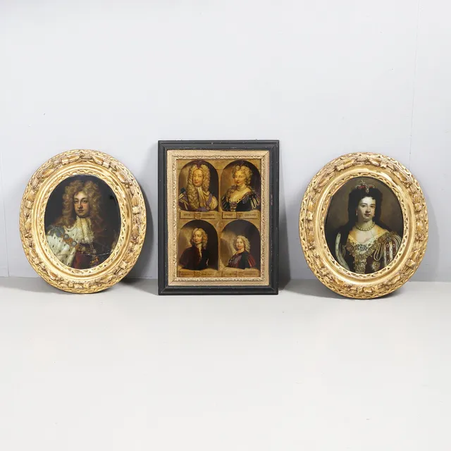 AFTER SIR GODFREY KNELLER, A PAIR OF OVAL REVERSE GLASS PORTRAIT MEZZOTINTS.