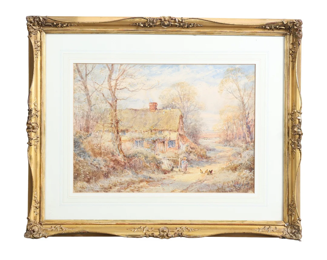 HENRY JOHN SYLVESTER STANNARD (BRITISH, 1870-1951) YOUNG GIRL FEEDING CHICKENS BY A COTTAGE. — Paintings — Bishop & Miller