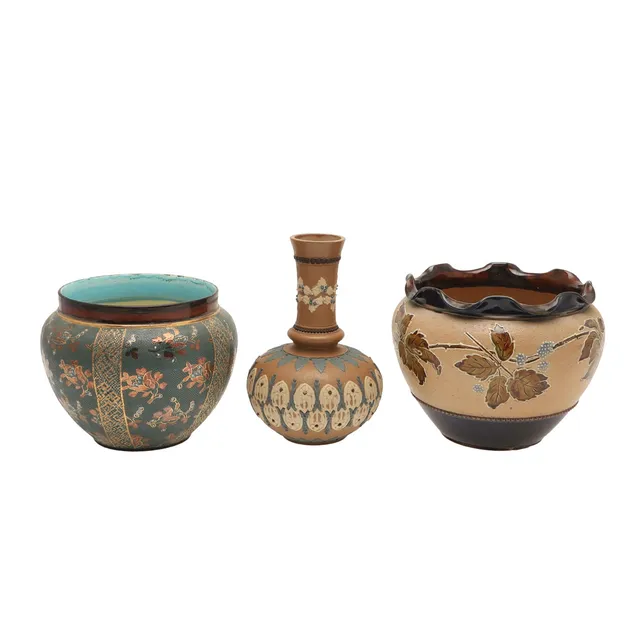 DOULTON SILICON VASE & ROYAL DOULTON JARDINIERES.