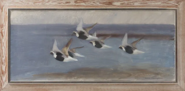 ALLAN ANDERSSON. "Lyftande kustpipare", olja på duk, sign.