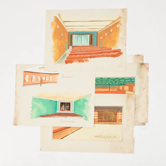 BIOGRAF- och TEATERILLUSTRATIONER, 6 stycken, 1920-/30-tal.