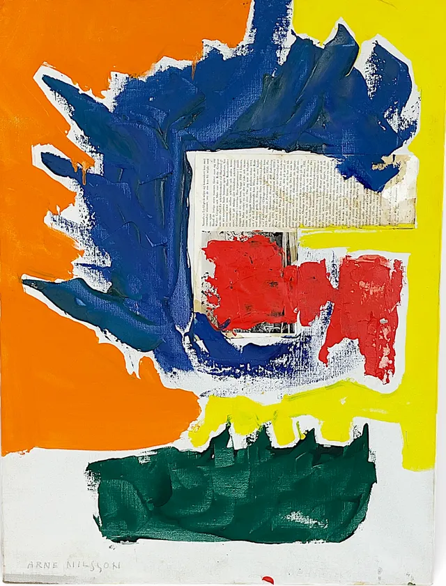 ARNE NILSSON (1925 - 1979), collage med acryl på duk, abstrakt komposition, signerad.