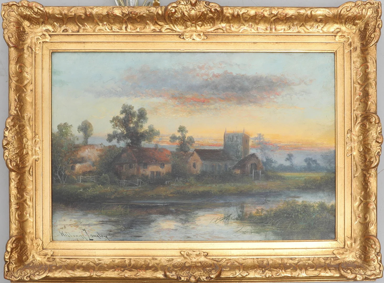 WILLIAM LANGLEY (1880-1920), Engelskt landskap och gårdsmotiv, olja på duk, signerad. — Paintings — Södermanlands Auktionsverk