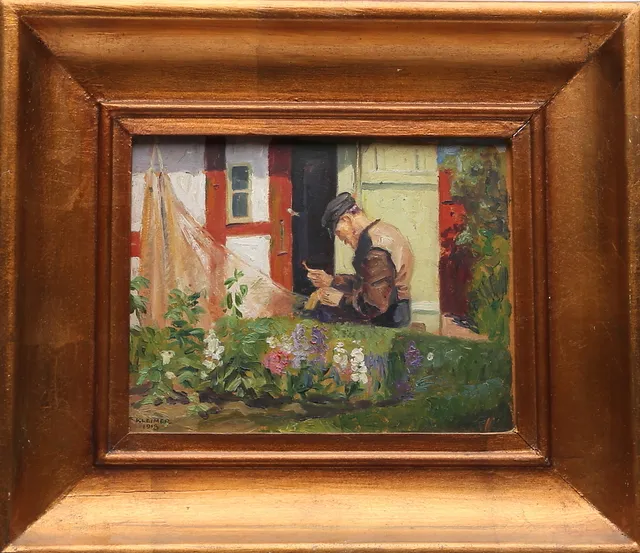 AXEL KLEIMER. Fiskare som lagar nät, signerad och daterad, 1918, olja på.